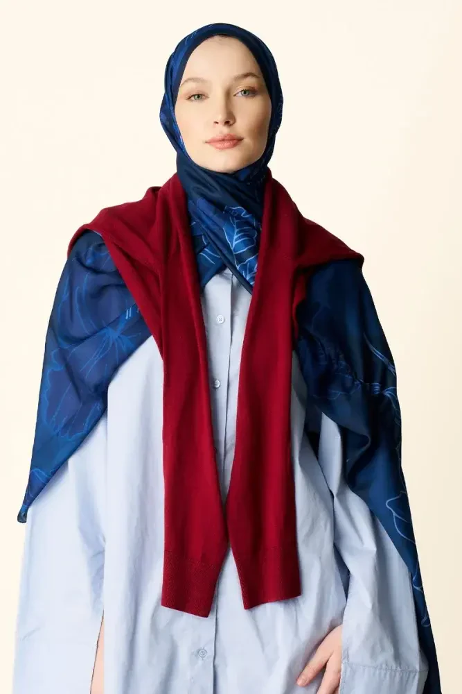 Amora Desenli Pamuk Dokulu Şal - Lacivert - 4