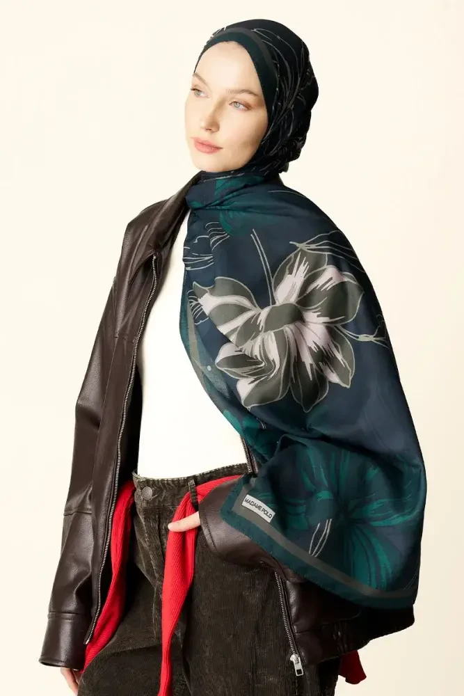 Amora Desenli Pamuk Dokulu Şal - Yeşil - MADAME POLO