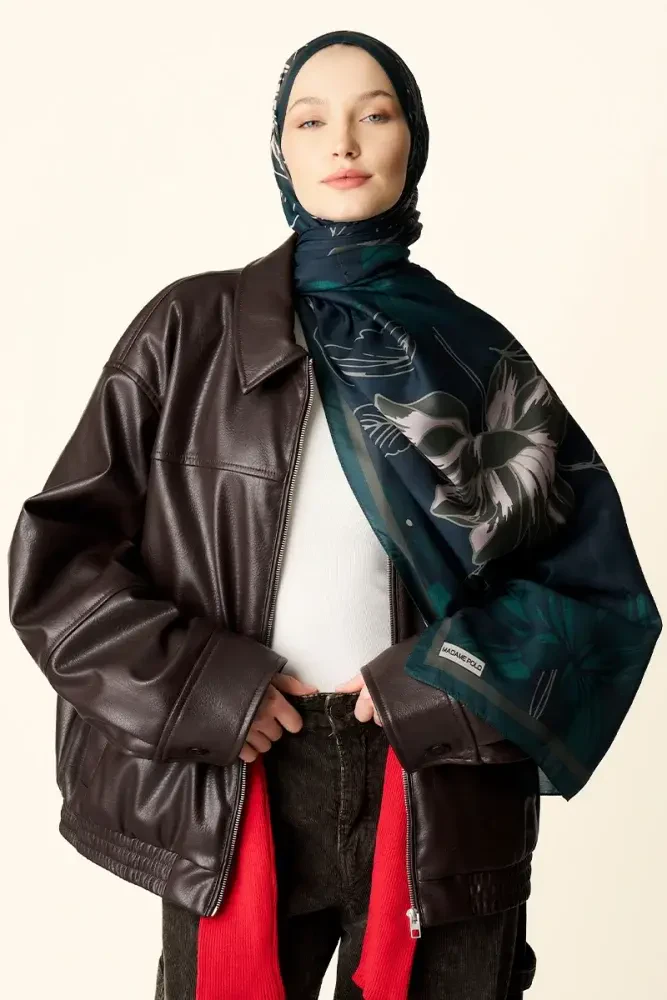 Amora Desenli Pamuk Dokulu Şal - Yeşil - 3