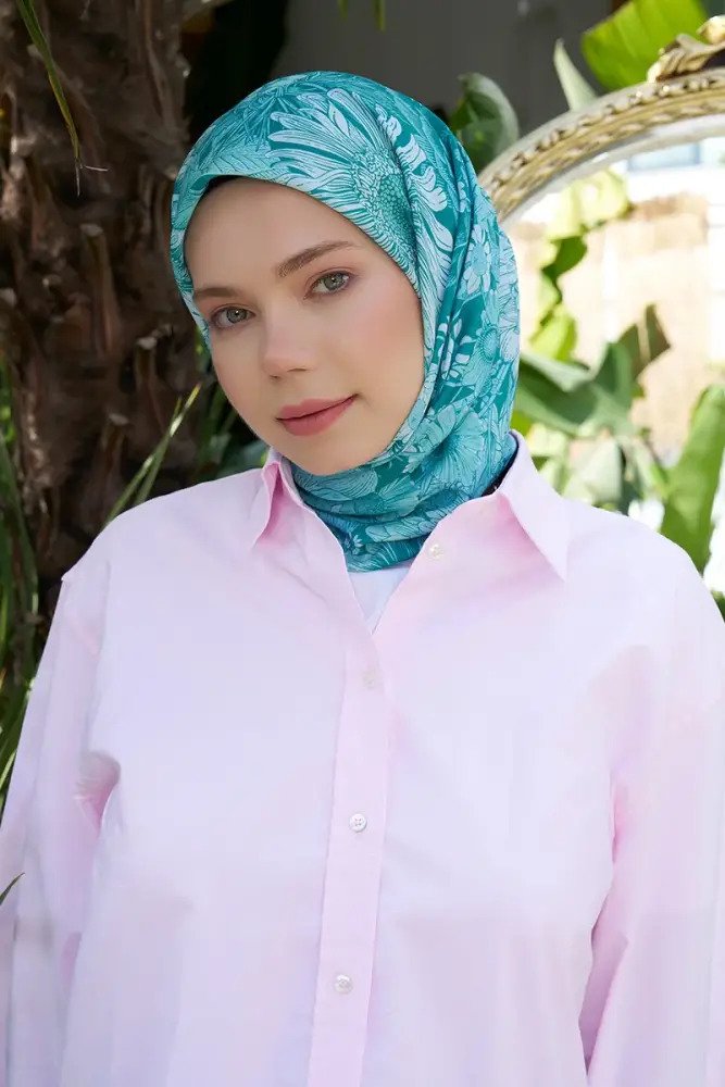 Aria Koleksiyonu Azalea Desen Eşarp - Mint - MADAME POLO