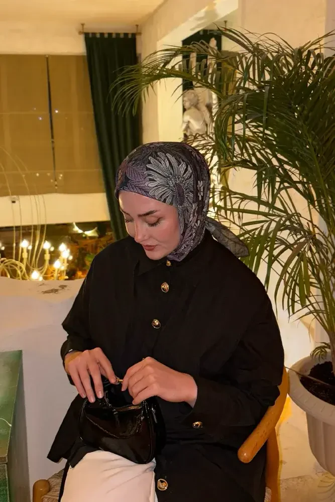 Aria Koleksiyonu Azalea Desen Eşarp - Mürdüm - 3