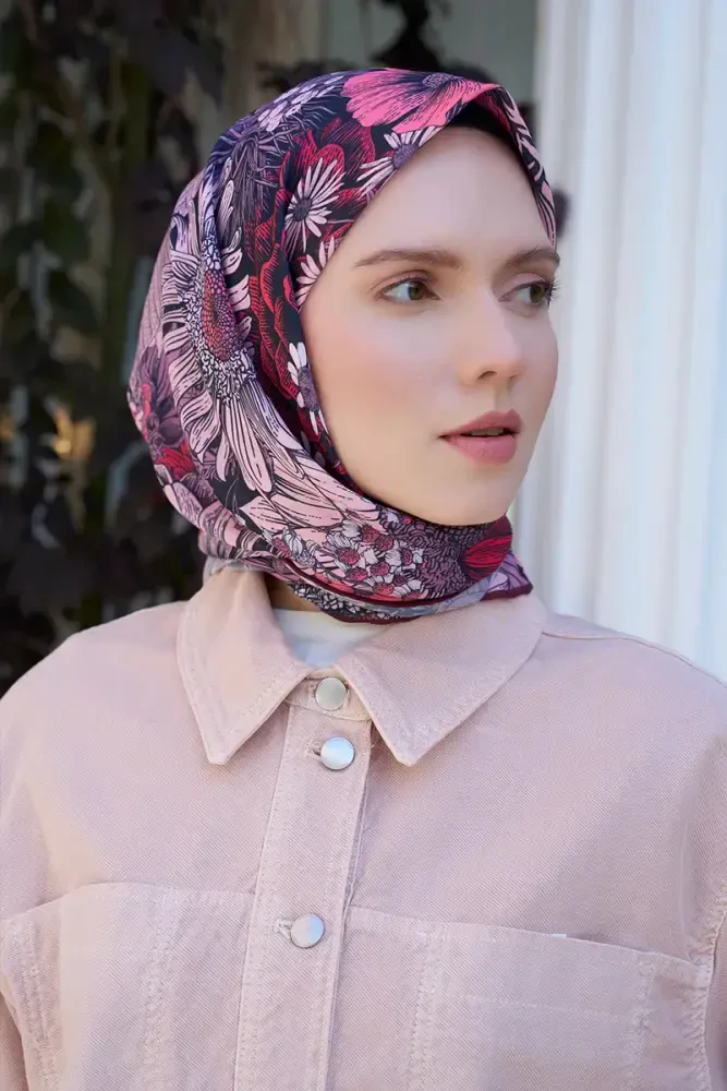 Aria Koleksiyonu Azalea Desen Eşarp - Pembe - MADAME POLO