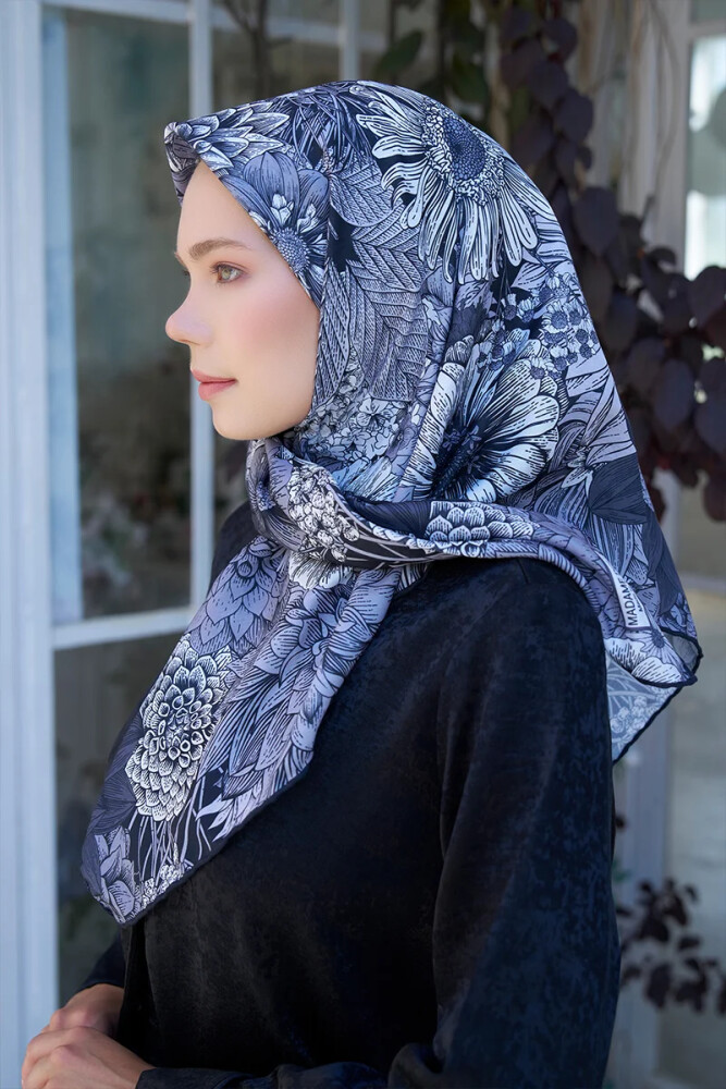 Aria Koleksiyonu Azalea Desen Eşarp - Siyah - MADAME POLO