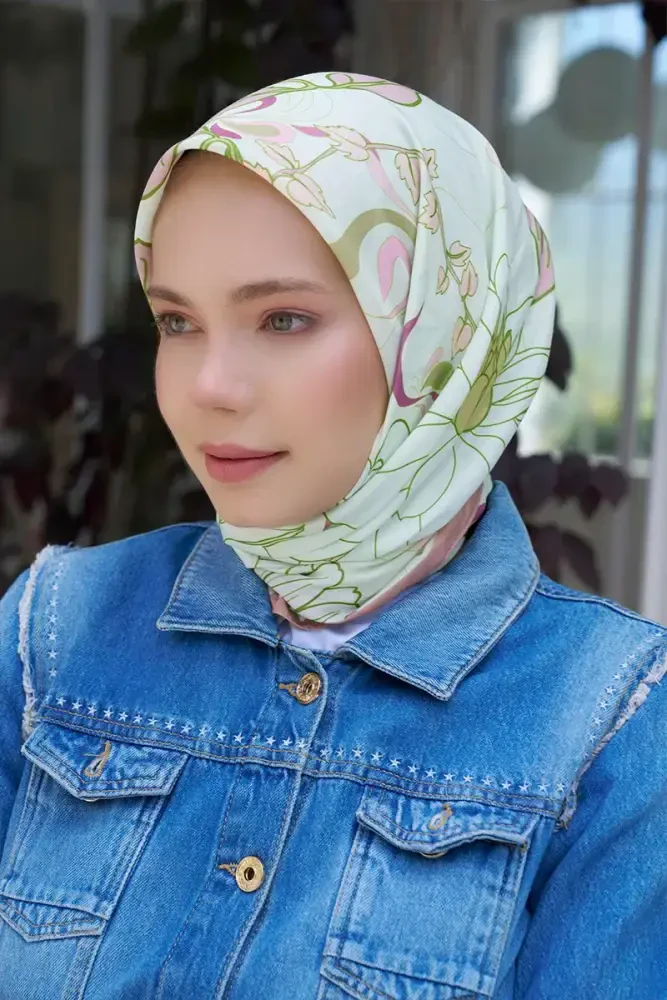 Aria Koleksiyonu Belle Desen Eşarp - Açık Yeşil - MADAME POLO