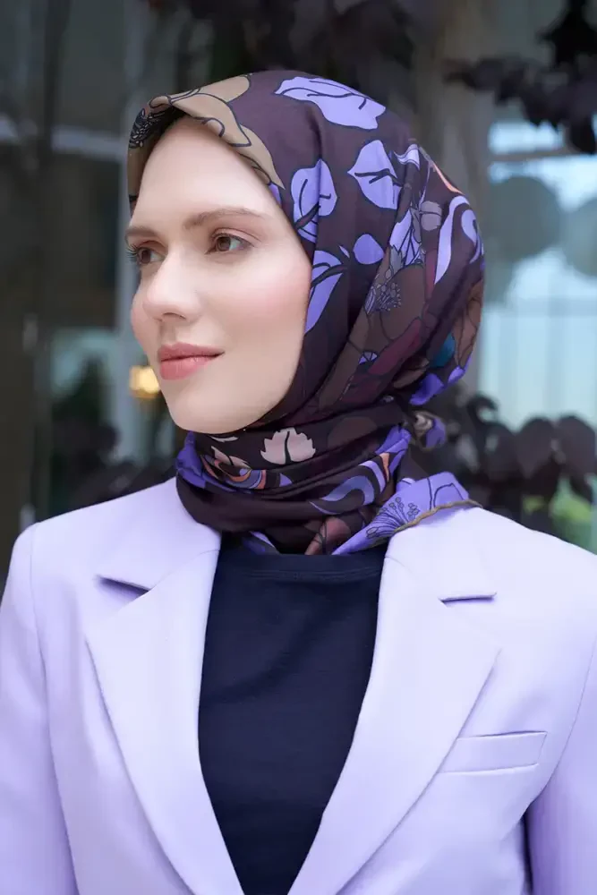 Aria Koleksiyonu Belle Desen Eşarp - Mürdüm - MADAME POLO