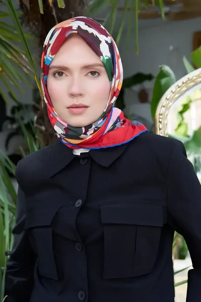 Aria Koleksiyonu Dalia Desen Eşarp - Kırmızı - MADAME POLO