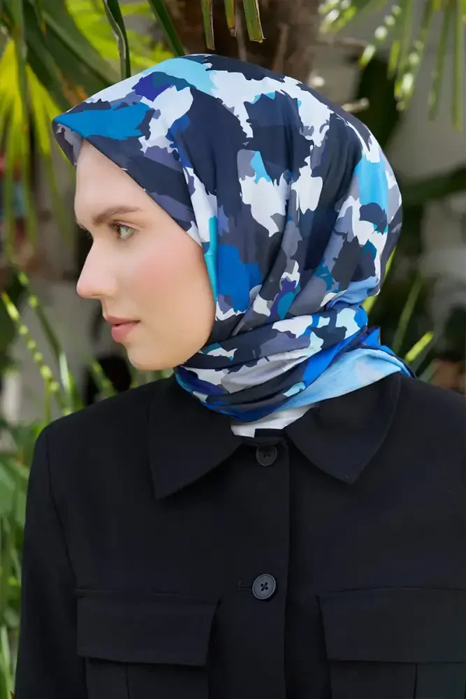 Aria Koleksiyonu Dalia Desen Eşarp - Lacivert - MADAME POLO