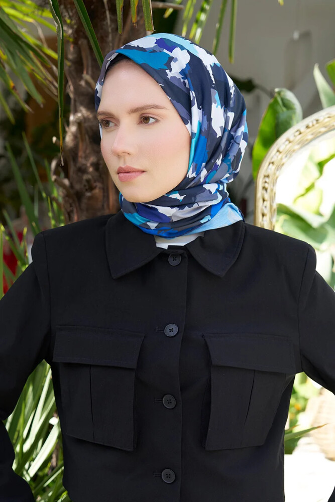 Aria Koleksiyonu Dalia Desen Eşarp - Lacivert - MADAME POLO