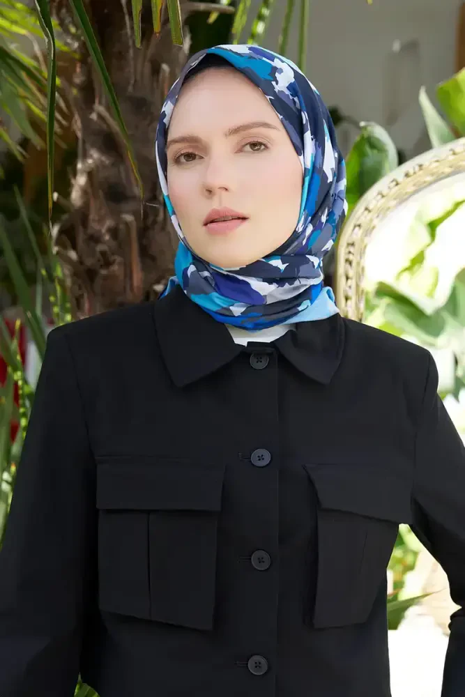 Aria Koleksiyonu Dalia Desen Eşarp - Lacivert - MADAME POLO