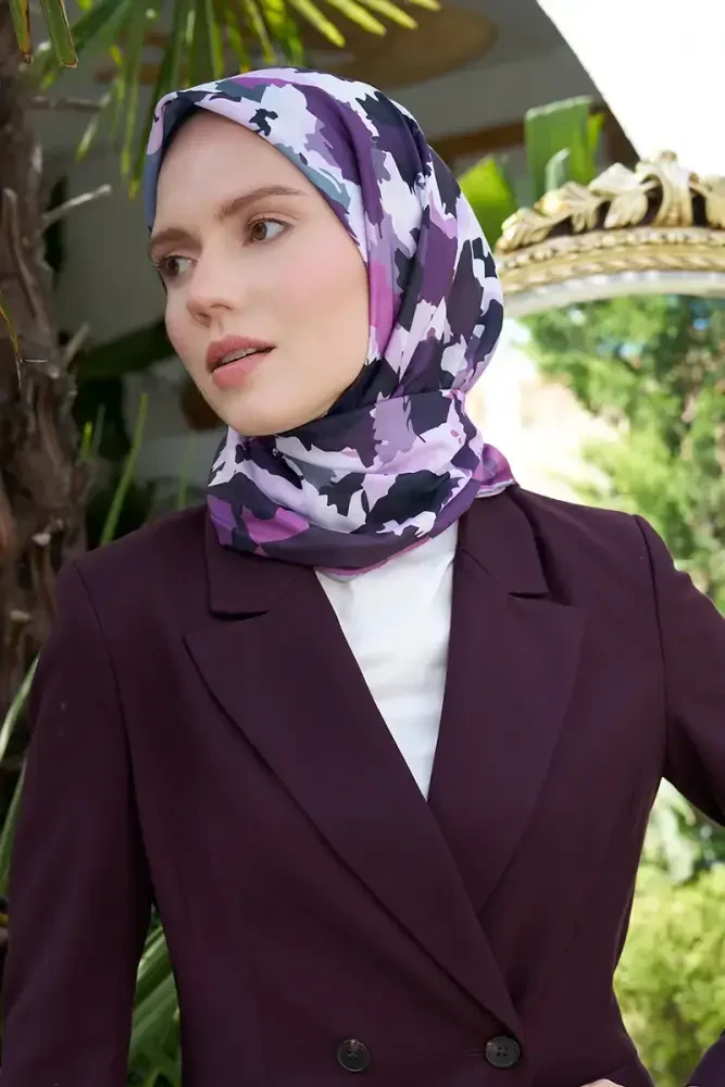 Aria Koleksiyonu Dalia Desen Eşarp - Leylak - MADAME POLO