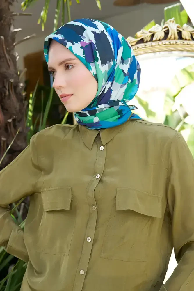 Aria Koleksiyonu Dalia Desen Eşarp - Mavi - MADAME POLO