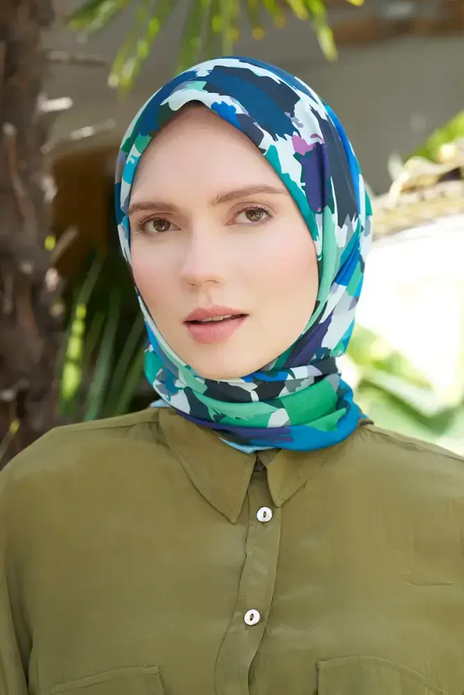 Aria Koleksiyonu Dalia Desen Eşarp - Mavi - MADAME POLO