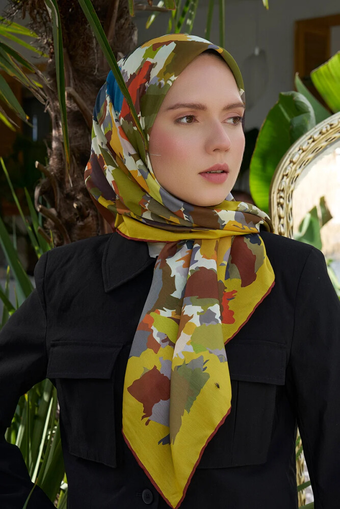 Aria Koleksiyonu Dalia Desen Eşarp - Olive - MADAME POLO