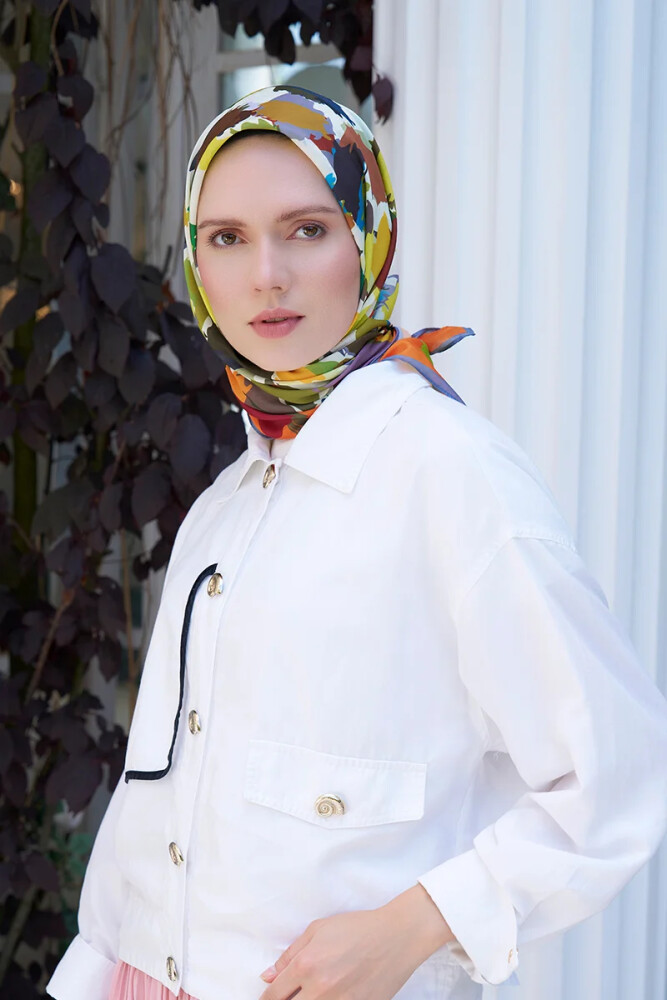 Aria Koleksiyonu Dalia Desen Eşarp - Turuncu - MADAME POLO