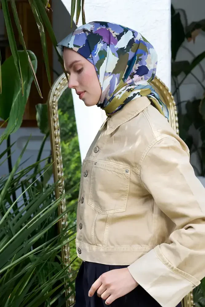 Aria Koleksiyonu Dalia Desen Eşarp - Yağ Yeşili - MADAME POLO