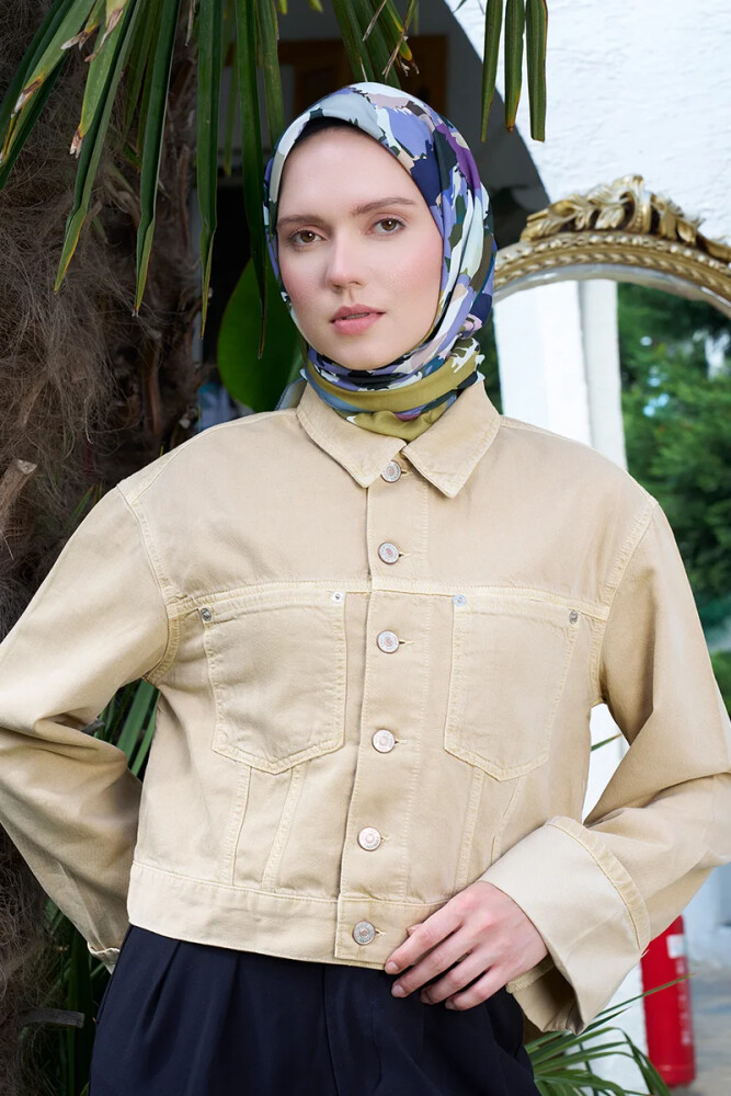 Aria Koleksiyonu Dalia Desen Eşarp - Yağ Yeşili - MADAME POLO