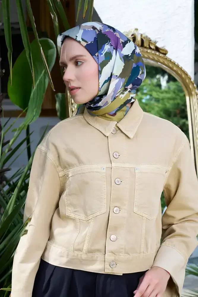 Aria Koleksiyonu Dalia Desen Eşarp - Yağ Yeşili - MADAME POLO