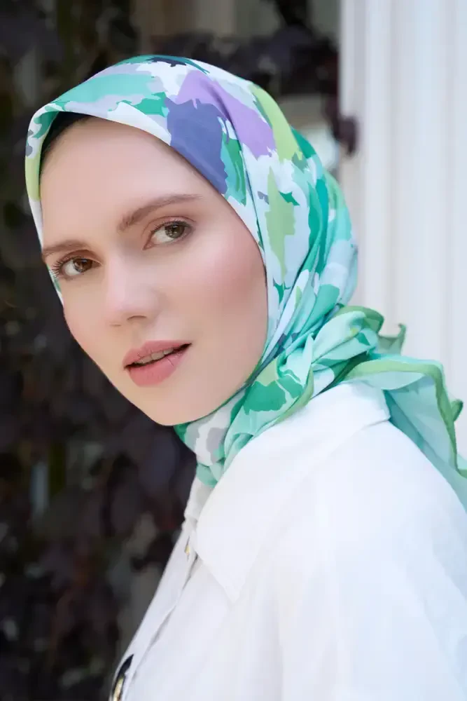 Aria Koleksiyonu Dalia Desen Eşarp - Yeşil - MADAME POLO