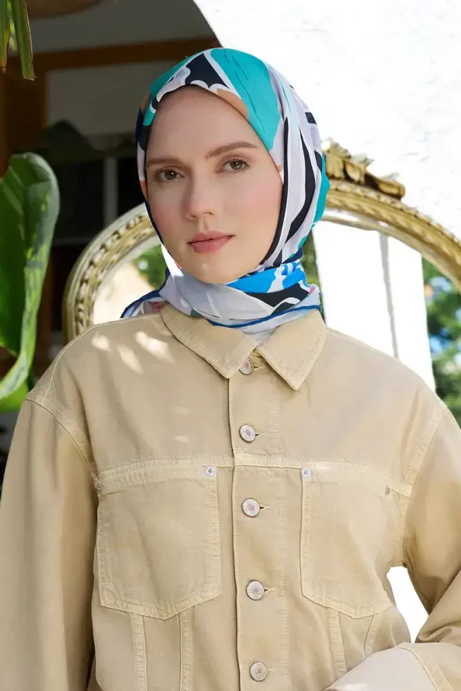 Aria Koleksiyonu Lilium Desen Eşarp - Lacivert - MADAME POLO