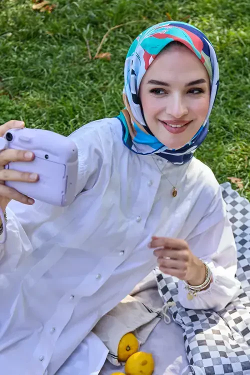 Aria Koleksiyonu Lilium Desen Eşarp - Lacivert 