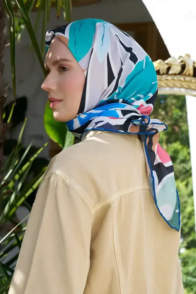 Aria Koleksiyonu Lilium Desen Eşarp - Lacivert - MADAME POLO