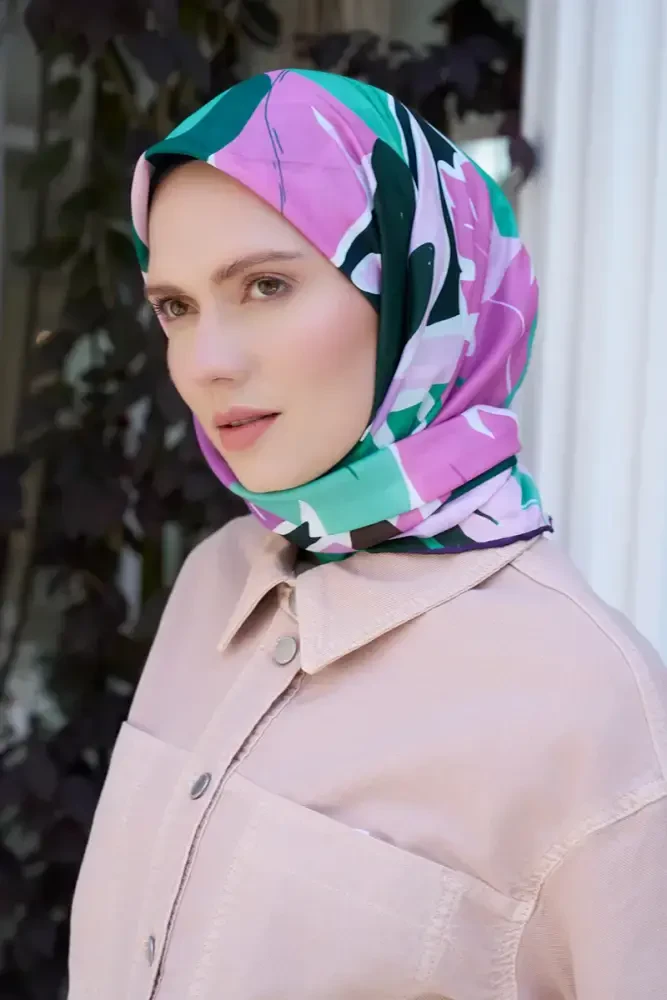 Aria Koleksiyonu Lilium Desen Eşarp - Leylak - MADAME POLO