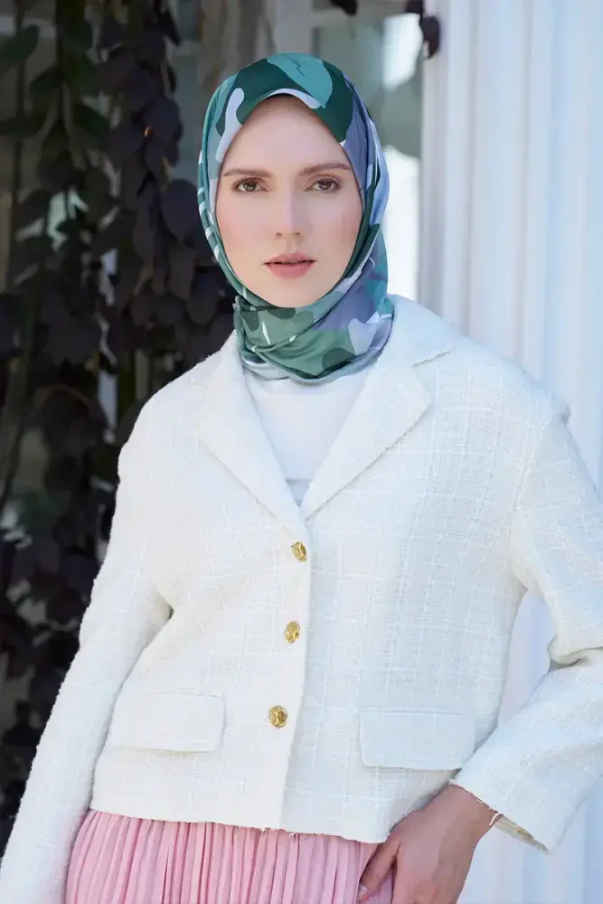 Aria Koleksiyonu Lilium Desen Eşarp - Mint - MADAME POLO