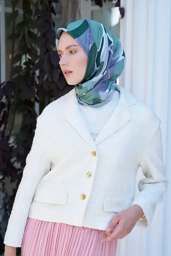 Aria Koleksiyonu Lilium Desen Eşarp - Mint - MADAME POLO