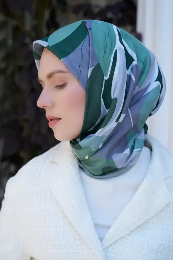 Aria Koleksiyonu Lilium Desen Eşarp - Mint - MADAME POLO