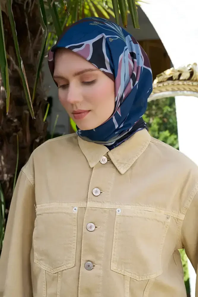 Aria Koleksiyonu Lilium Desen Eşarp - Mor - MADAME POLO