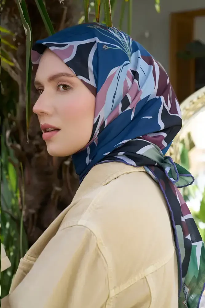 Aria Koleksiyonu Lilium Desen Eşarp - Mor - MADAME POLO