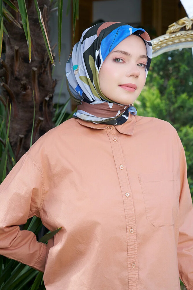 Aria Koleksiyonu Lilium Desen Eşarp - Yaprak Yeşili - MADAME POLO