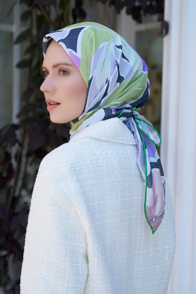 Aria Koleksiyonu Lilium Desen Eşarp - Yeşil - MADAME POLO