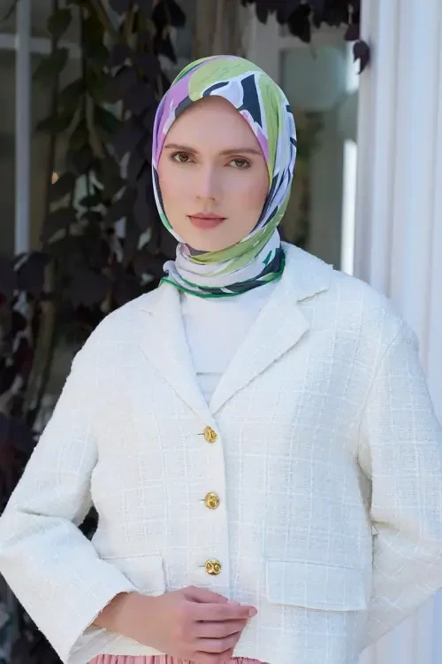 Aria Koleksiyonu Lilium Desen Eşarp - Yeşil 