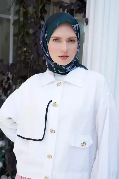 Aria Koleksiyonu Lilium Desen Eşarp - Zümrüt Yeşili 