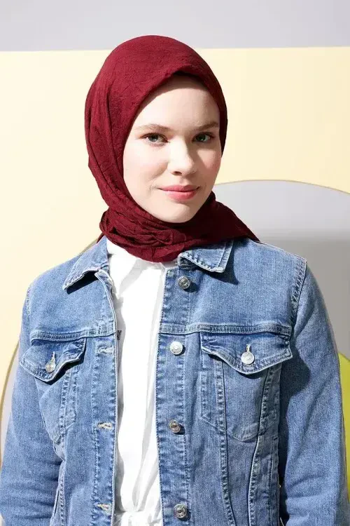 Betül Bayrak Bambu Kraş Eşarp - Bordo - 2