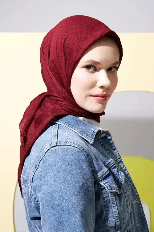 Betül Bayrak Bambu Kraş Eşarp - Bordo - 3