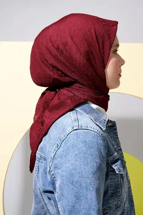 Betül Bayrak Bambu Kraş Eşarp - Bordo - 4