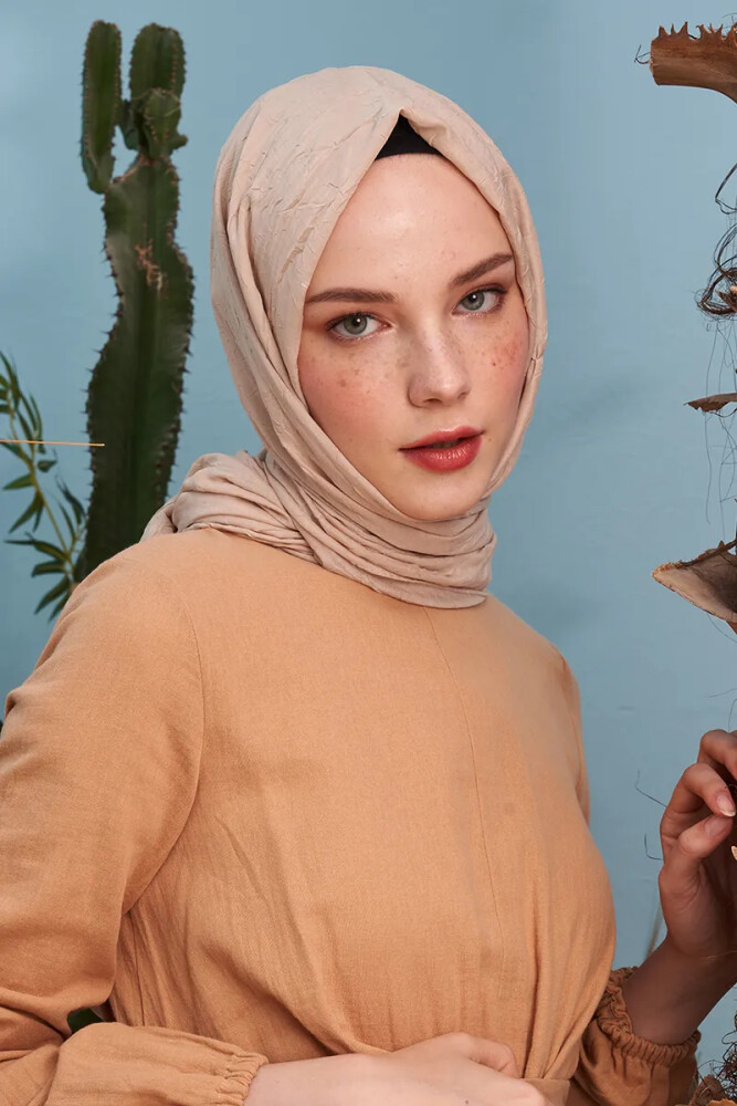 Bambu Kraş Şal - Bej - MADAME POLO