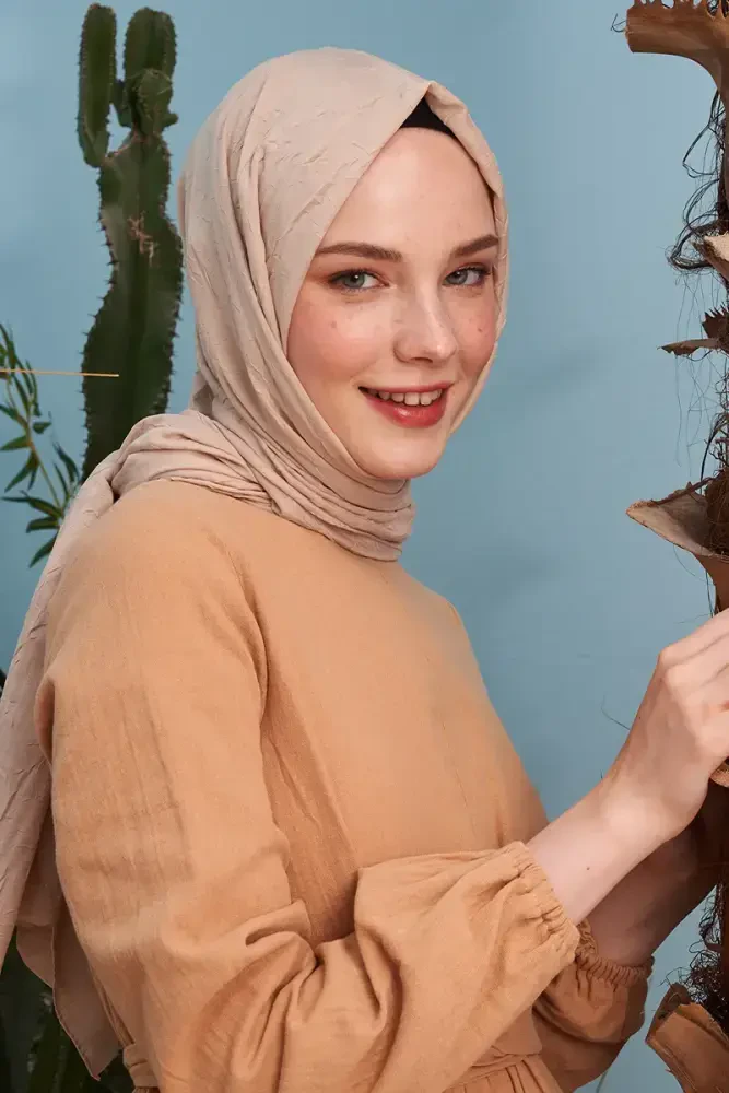 Bambu Kraş Şal - Bej - 1