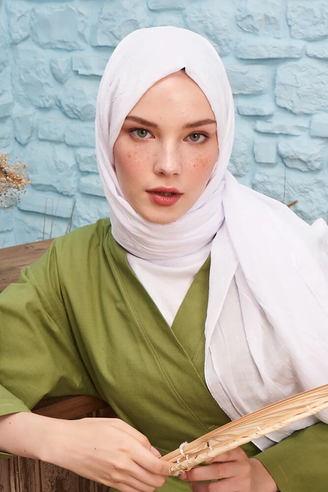 Feyza Hakyemez Bambu Kraş Şal - Beyaz - 2