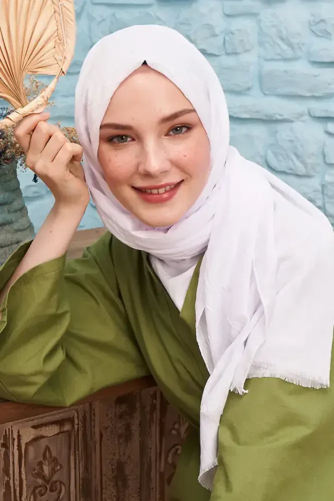 Feyza Hakyemez Bambu Kraş Şal - Beyaz - 4