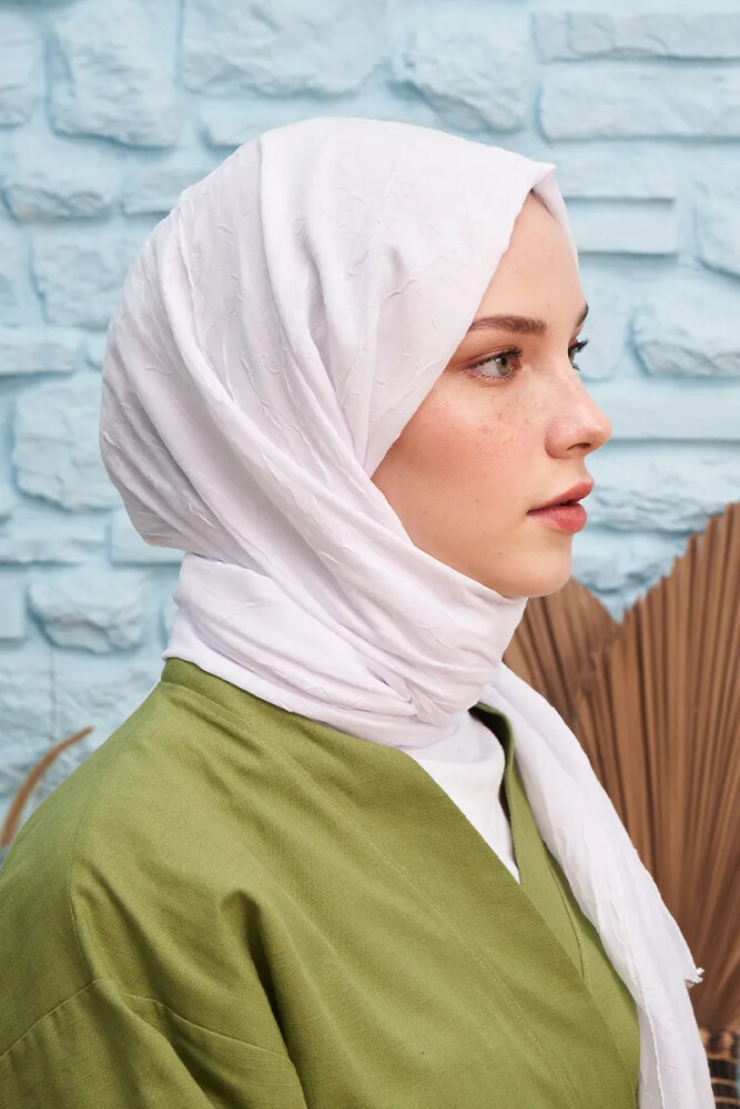 Feyza Hakyemez Bambu Kraş Şal - Beyaz - MADAME POLO