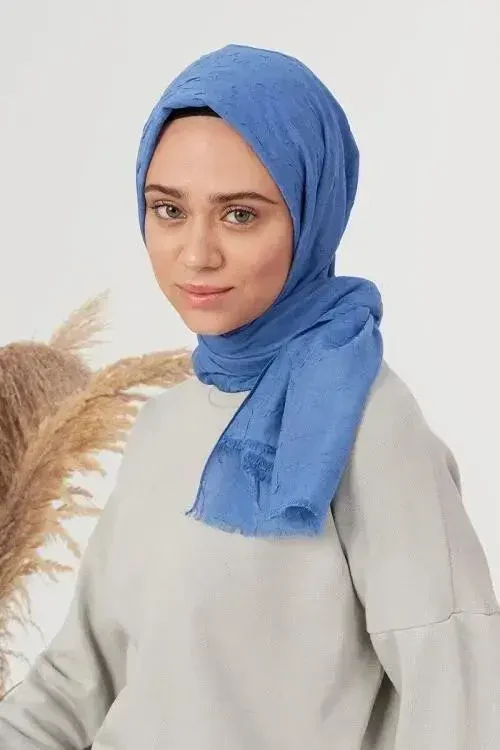 Elif Peker Bambu Kraş Şal - İndigo - 3