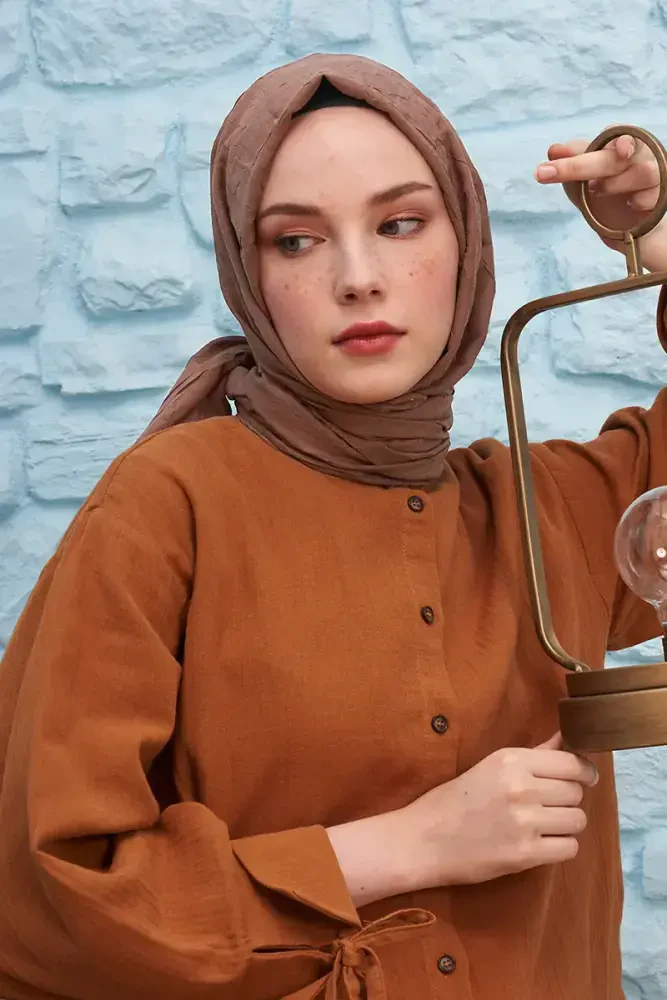 Feyza Hakyemez Bambu Kraş Şal - Kahverengi - MADAME POLO