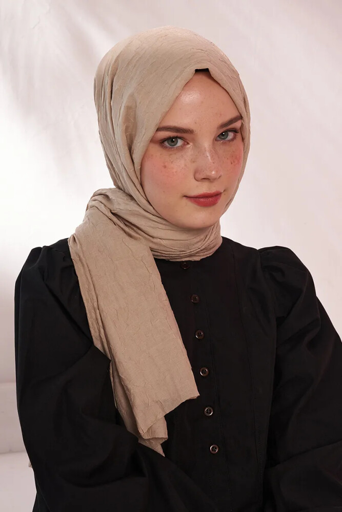 Rabia Hundi Bambu Kraş Şal - Koyu Bej - 2