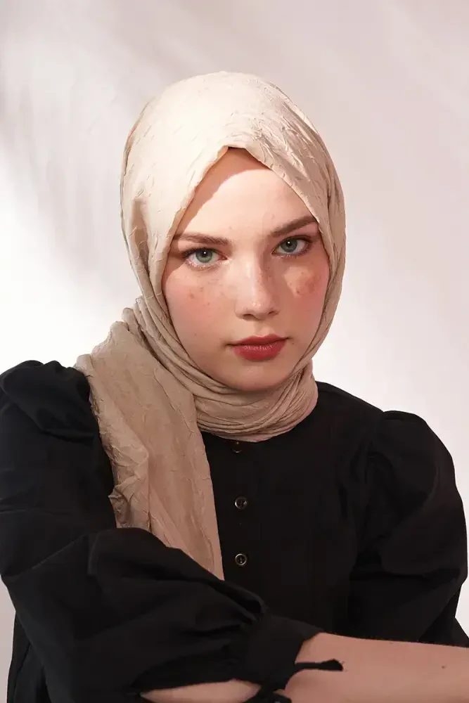 Rabia Hundi Bambu Kraş Şal - Koyu Bej - MADAME POLO