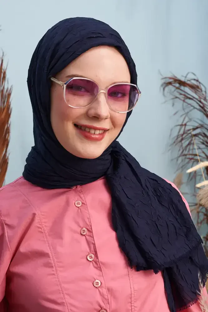 Bambu Kraş Şal - Lacivert - MADAME POLO