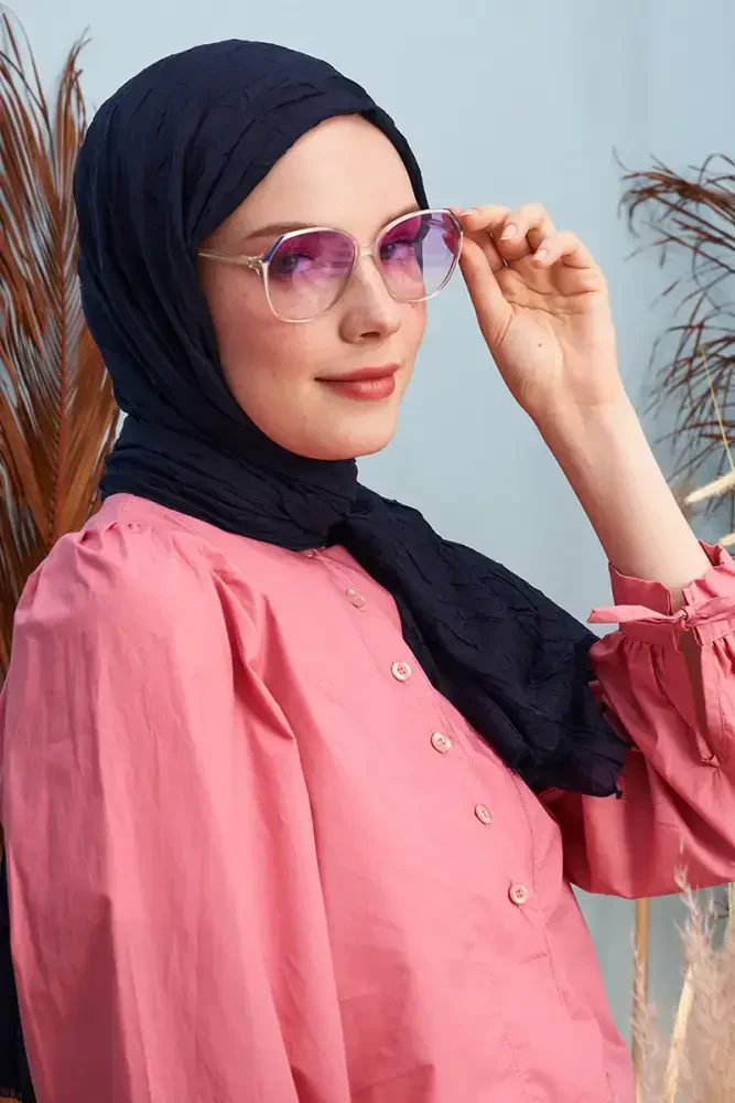 Bambu Kraş Şal - Lacivert - MADAME POLO