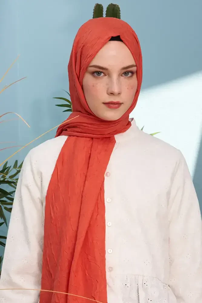 Kübra Koç Bambu Kraş Şal - Mercan - MADAME POLO